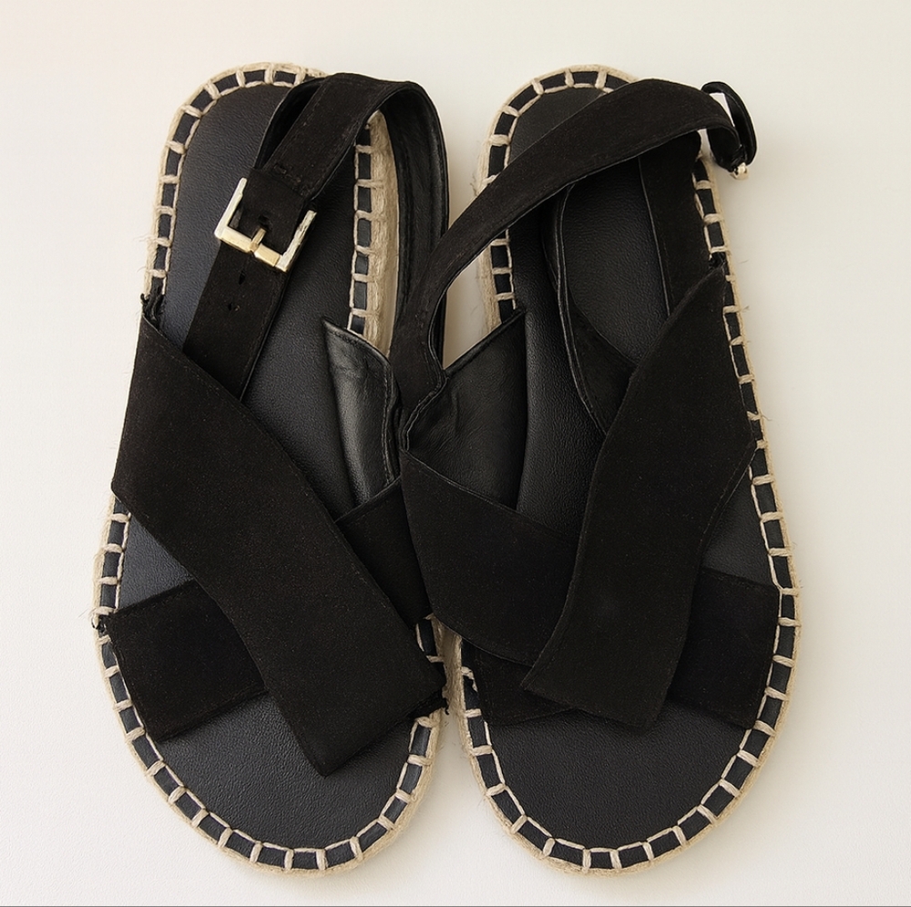 Krush Black Espadrille Sandals Sz 6 | Resort Casual Flat Slides